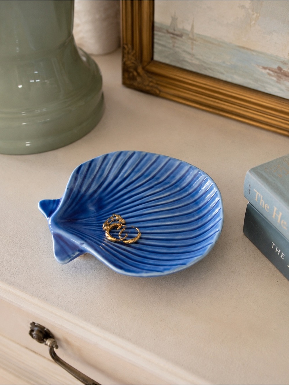 Blue Ceramic Shell Dish